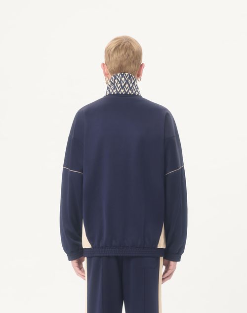 Valentino - Valentino Acetate Sweatshirt With Zip And Inlaid Toute La V Print - Blue/butter - Man - T-shirts And Sweatshirts